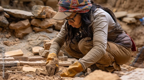 Unveiling Lost Treasures: Archeologist Excavating Ancient Artifacts in Ochre Surroundings