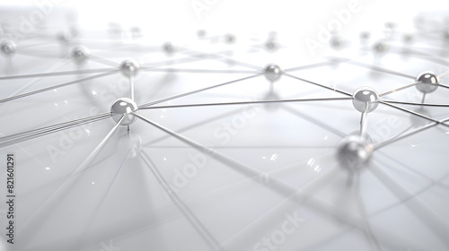 An abstract representation of a digital network with multiple nodes connected by bright, silver lines on a clean white background, highlighting data integration and connectivity
