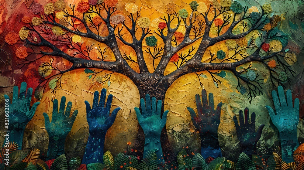 An image of a tree with branches shaped like hands holding each other, symbolizing unity in democracy.