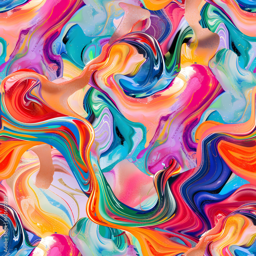 Obraz premium Surreal style of ikat pattern with vibrant swirling colors.