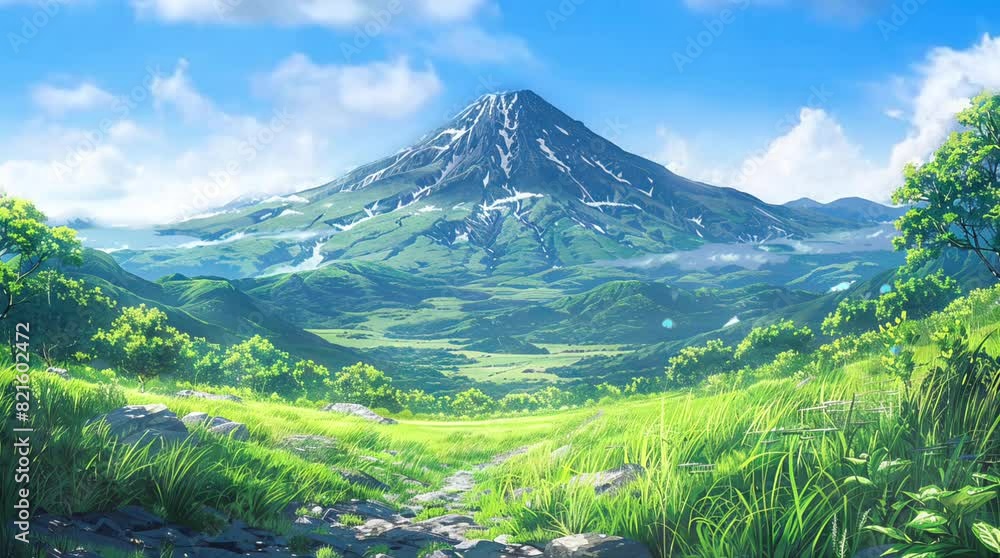 grass field with mountain animation background illustration grass field with mountain animation background illustration