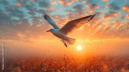 An image of a bird soaring above a landscape, representing the broad reach of freedom. photo