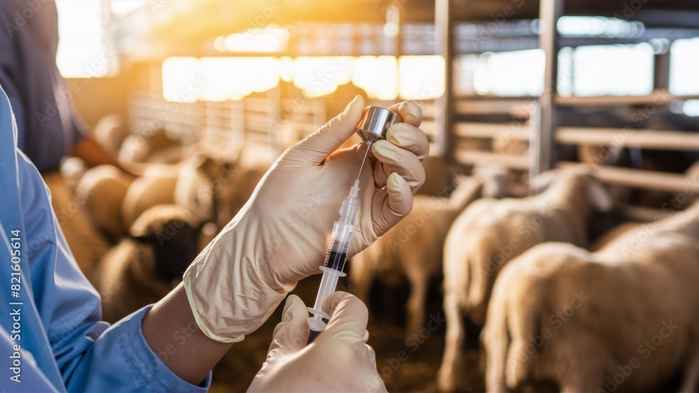 A veterinarian prepares injections for livestock on a farm, focusing on animal care and the importance of animal health.