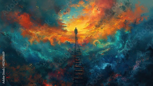 A conceptual painting of a ladder leading to the sky, symbolizing the ascent towards democratic ideals. photo
