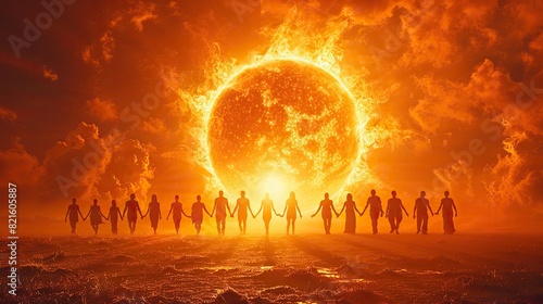 An image of a sun rising behind a group of people holding hands, representing hope and unity in democratic governance.