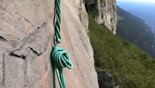 A Climbing Rope And Harness Ascending A Cliff