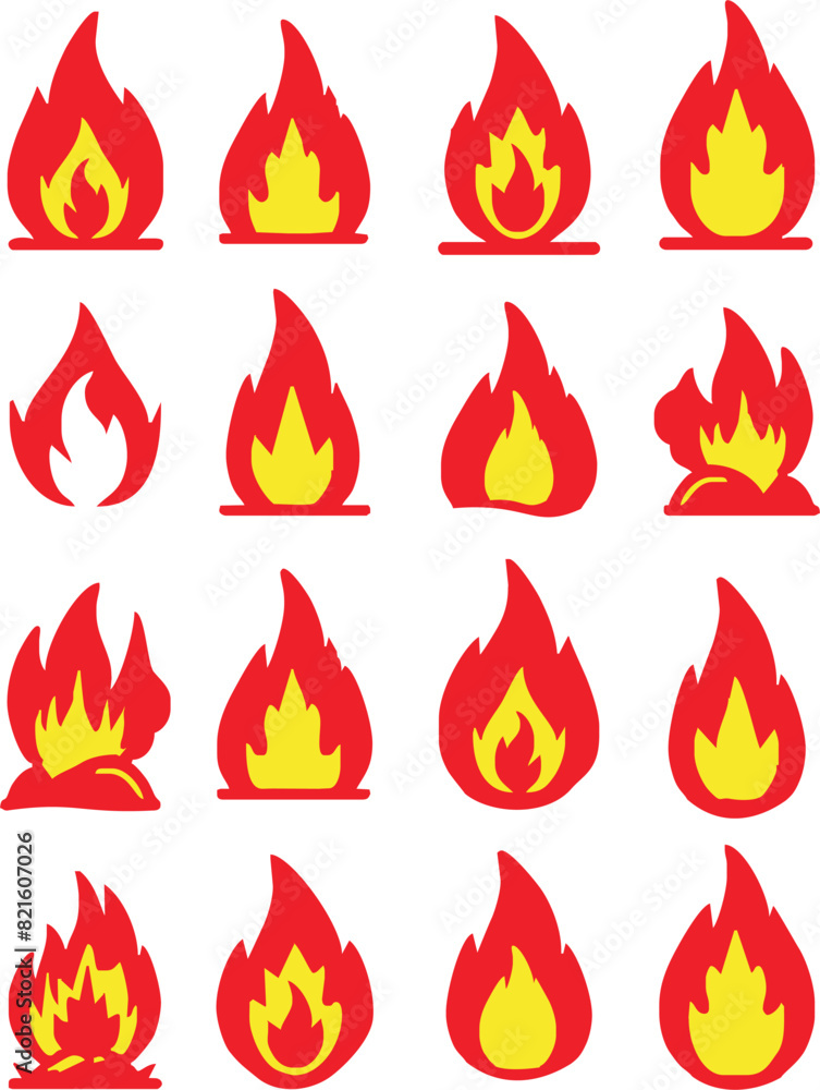 set of fire icons vector white background set of fire icons vector white background