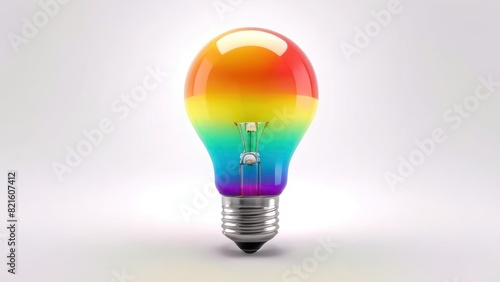 Rainbow gradient light bulb on a smooth white background.