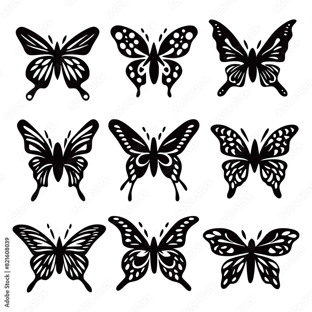 Silhouette butterflies set isolated vector illustration on white background generated by Ai Silhouette butterflies set isolated vector illustration on white background generated by Ai