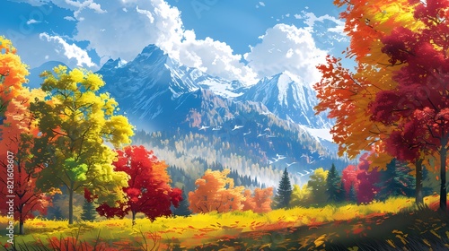 a mountain forest landscape in autumn with a multi-colored backdrop © Farid