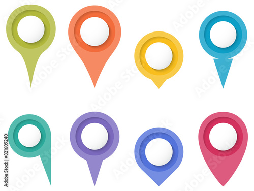 Free Download Colorful map pins, eight shapes and colors - GFXLoad