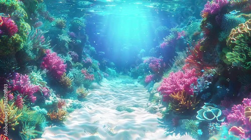 sea underwater scene with coral and light rays animation background illustration