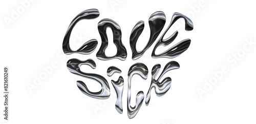 Картината върху платно Lovesick Liquid Typography Chrome Metallic Transparent Background