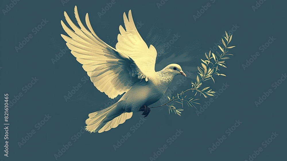 Obraz premium An illustration of a dove carrying an olive branch, representing peace and the pursuit of democratic ideals.