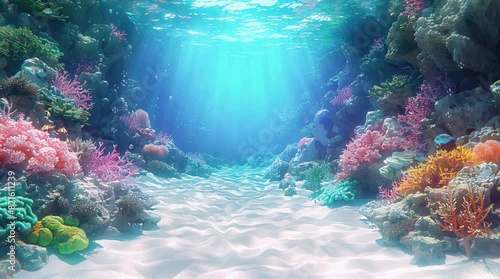 sea underwater scene with coral and light rays animation background illustration