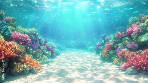 sea underwater scene with coral and light rays animation background illustration
