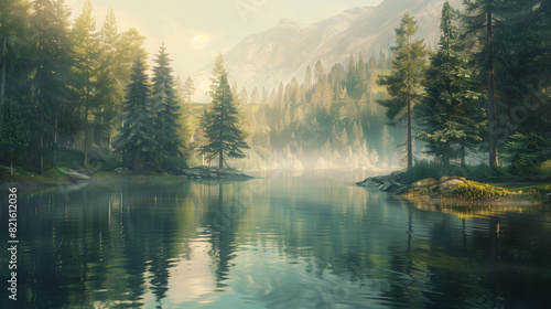 Tranquil Forest Lake  Generative AI