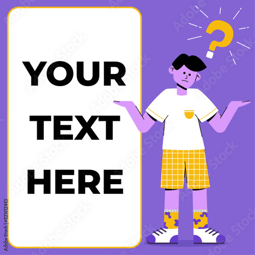 Confused No Idea Thinking Questioning Puzzled Flat Illustration Concept - Man with Question on Copy Space
