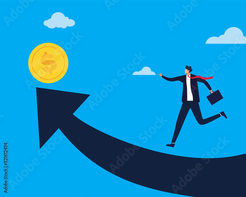 Businessman invests money in a profitable business Illustration. businessmen run to the dollar on arrows