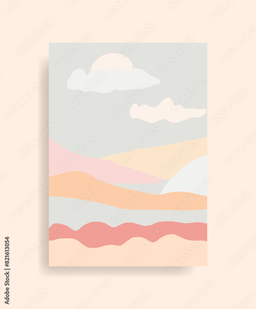 Mid-Century Modern Vector Background with Mountains Landscape
