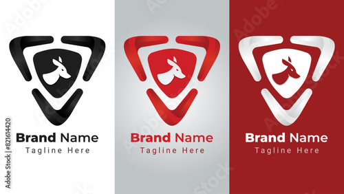 Boomerang Shield Logo, combination of 3 boomerangs arranged to form shield symbol and negative space kangaroo animal in center