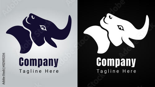 Elephant Bull logo, combination of the illusion bull head and elephant head in one logo