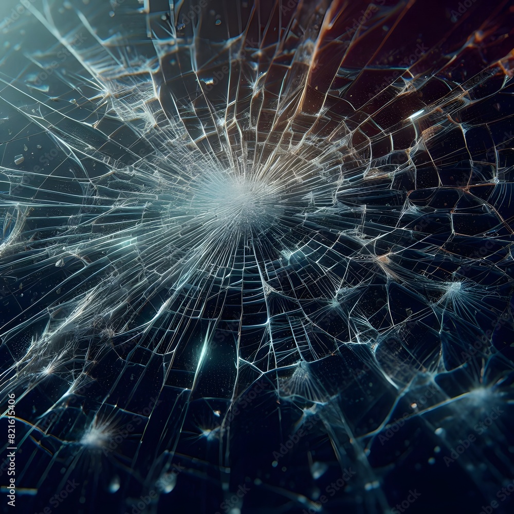 A shattered glass surface with intricate web-like cracks spreading across it. The background should have a gradient from dark to light generated by ai A shattered glass surface with intricate web-like cracks spreading across it. The background should have a gradient from dark to light generated by ai