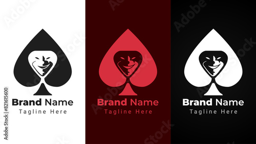 Joker Casino Logo,  combination of spade or ace card symbol that forms negative space joker face