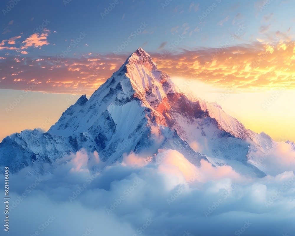 Majestic Mountain Peak Emerging from Morning Fog Bathed in Warm Sunrise Light Capturing the Beauty and Serenity of the Natural World Majestic Mountain Peak Emerging from Morning Fog Bathed in Warm Sunrise Light Capturing the Beauty and Serenity of the Natural World