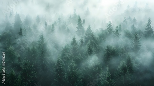 Misty Forest Morning Backdrop for Calming Nature Inspired Health and Wellness Product Presentation with Copy Space