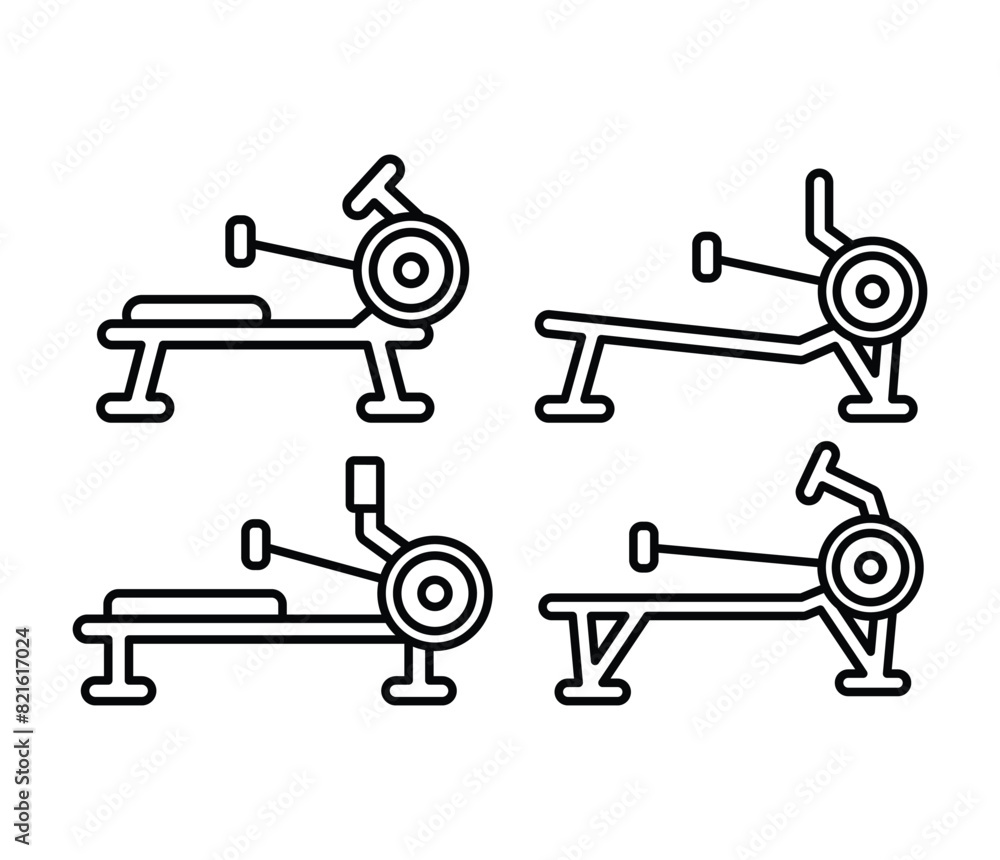 rowing machine gym fitness workout icons vector design simple line black white symbol illustration collections sets rowing machine gym fitness workout icons vector design simple line black white symbol illustration collections sets