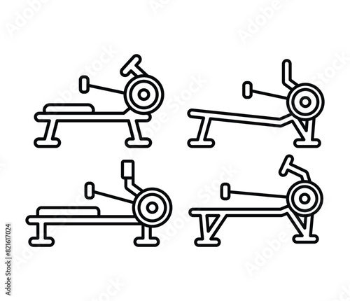 rowing machine gym fitness workout icons vector design simple line black white symbol illustration collections sets