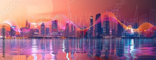 A beautiful cityscape with a modern twist. The colors are vibrant and the lights are bright. The city is full of life.