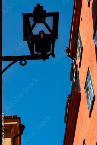 Stockholm, Sweden Architectural and building details on Staffan Sasses grand, a narrow alley on Gamla Stan or Old Town. photo