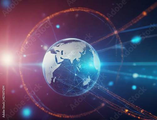 Connection lines Around Earth Globe  Futuristic Technology Theme Background. World accounting marketing or report chart economy investment research profit concept.