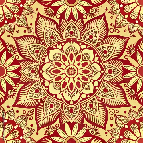  Seamless pattern of intricate henna-inspired designs, adding a touch of bohemian flair to your gift wrap, Generative AI