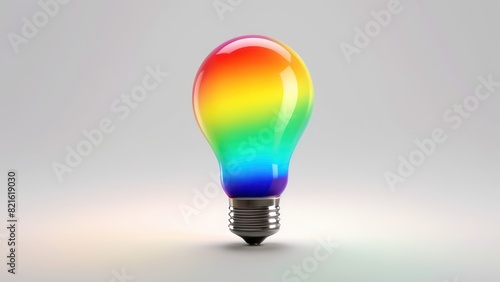 Rainbow gradient light bulb on a smooth white background.