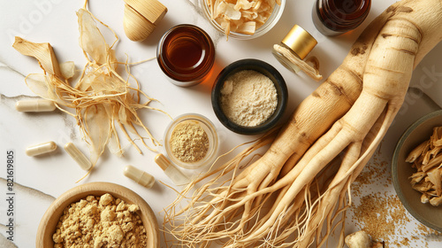 Natural cosmetic product. Skincare with Korean ginseng root for anti-aging products.