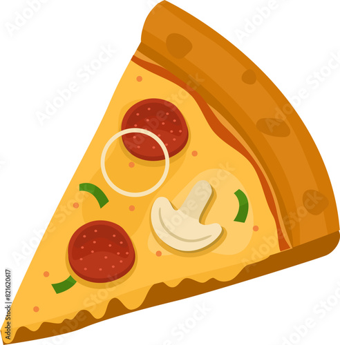 Mushroom with Pepperoni Pizza. Vector illustration of italian pizza. Pizza with mushroom, pepperoni, peppers and cheese