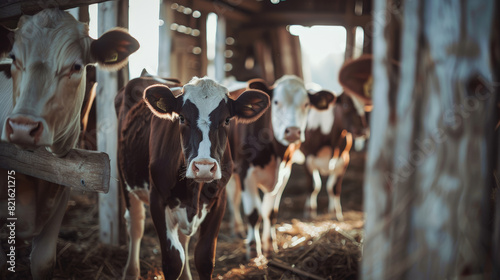 Cows in a Barn: A Detailed Stock Photography Shot. Generative AI photo