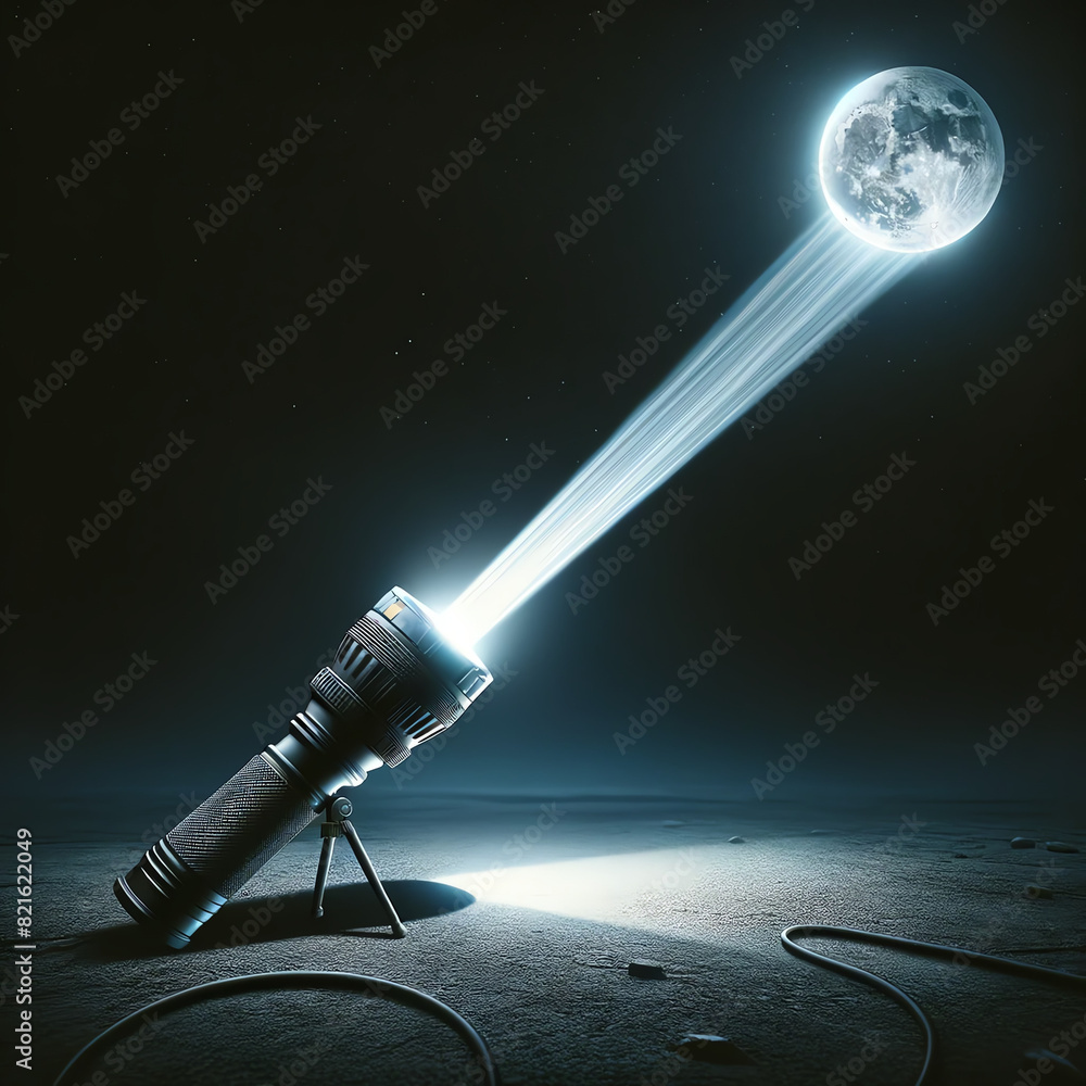 A surreal image of a flashlight with a beam so powerful it reaches the ...