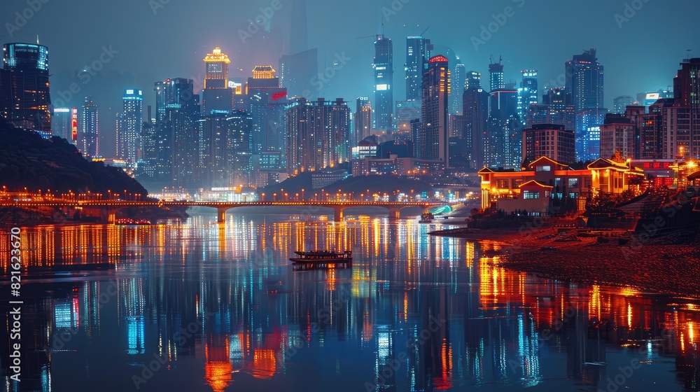 Obraz premium city harbor at night