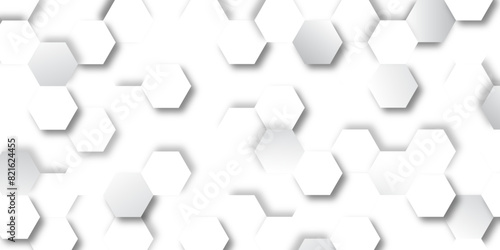 Abstract hexagon background. Futuristic abstract honeycomb mosaic white technology background. Surface polygon pattern with glowing hexagon paper texture and futuristic business. graphic concept.