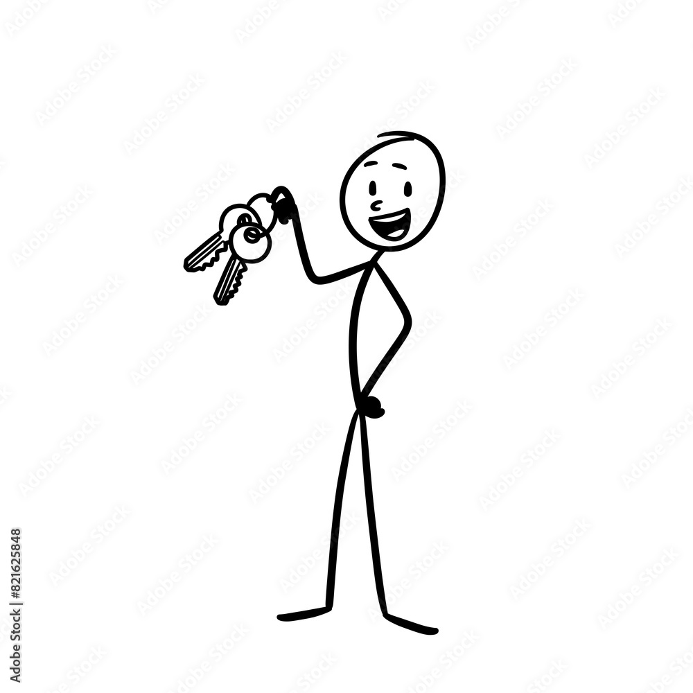 stick figure holding a large key stick figure holding a large key
