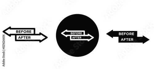 set of labels showing before and after, before and after with arrows, filled and outlined styles before and after icon set