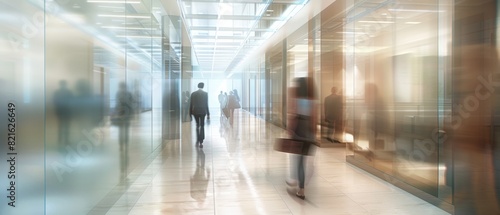 Business Professionals Walking in Modern Office Corridor.