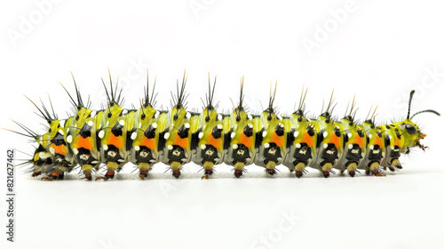 Detailed Side View of Caterpillar on White Background. Generative AI