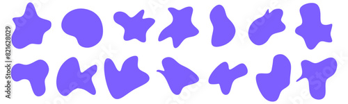 Organic blob shapes. Irregular forms. Asymmetrical flowing liquid circles. Smooth silhouette stones. Purple collection of isolated vector elements on white background.