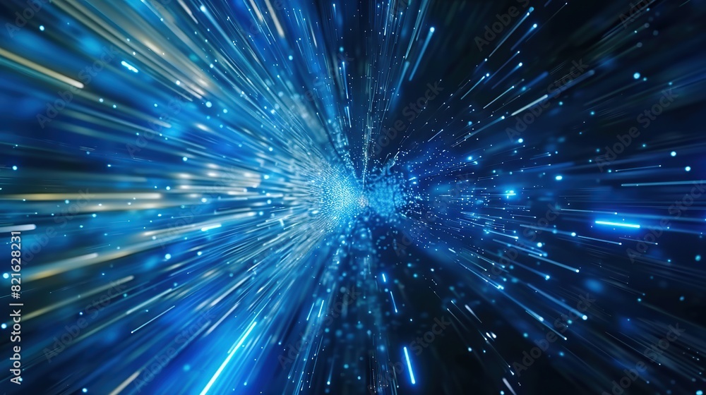 Blue light with tunnel in the middle for internet connection speed and digital data transmission concept.