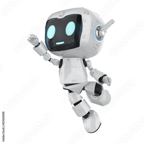 Cute and small artificial intelligence personal assistant robot jump isolated